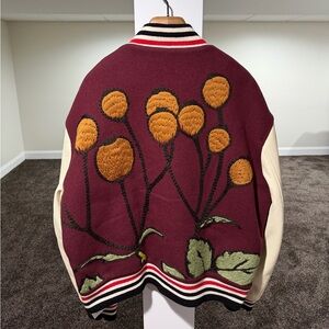 Loewe Floral Herbarium Embroidery Leather & Wool Logo Varsity Jacket